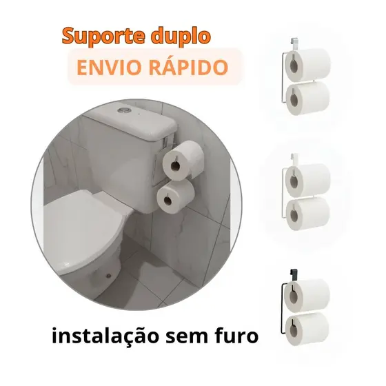 SUPORTE PAPEL HIGIÊNICO DUPLO PARA CAIXA ACOPLADA SEM FURO RESISTENTE ELEGANTE