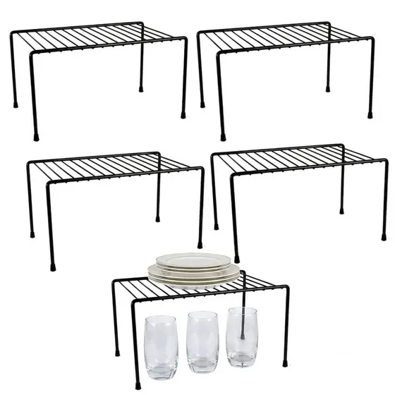 Kit 5/4/3/2/1 Organizadores Armário  Prateleira Aramado 32 Cm Preto Branco