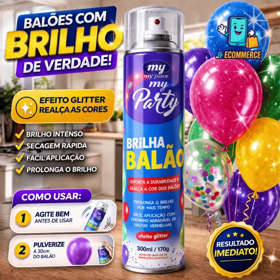 Spray Brilha Balão Bexiga Latéx Metalizado 300ml Dê Brilho Aos Balões Efeito Glitter My Place