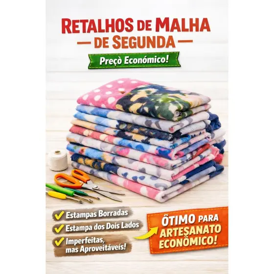 Retalhos de Malha de Segunda 1kg — Para Costura e Artesanato | Preço Econômico