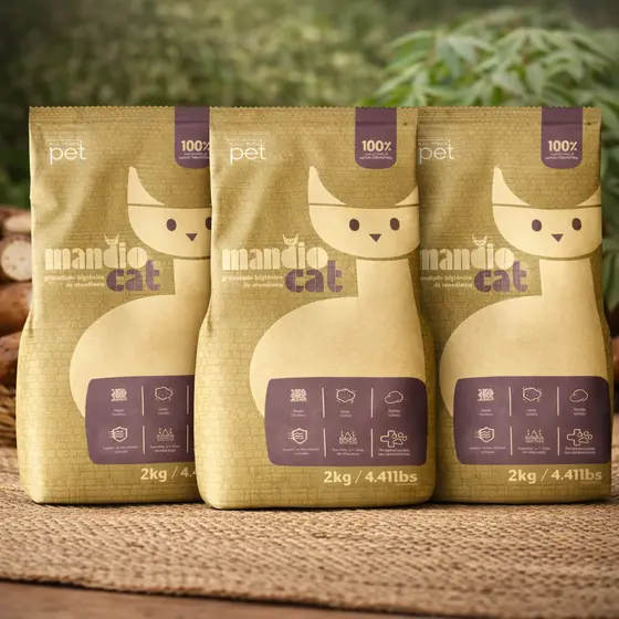 Areia Granulado Higiênica para Gatos Mandiocat 6kg Biodegradável Alta Absorção e Controle de Odores