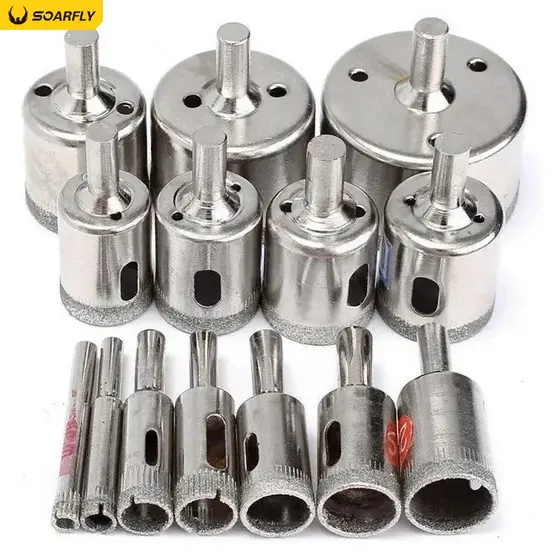 Kit 15 Brocas Diamantadas Serra Copo para Vidro Granito Cerâmica 6-50mm Acessórios Inclusos Ferramentas Profissionais