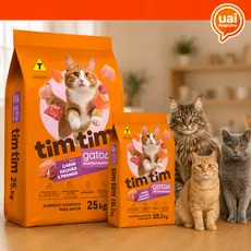Ração Gato Filhote e Adulto 25kg Ou 10kg Tim Tim Cat 3 em 1 Carne Salmão Frango