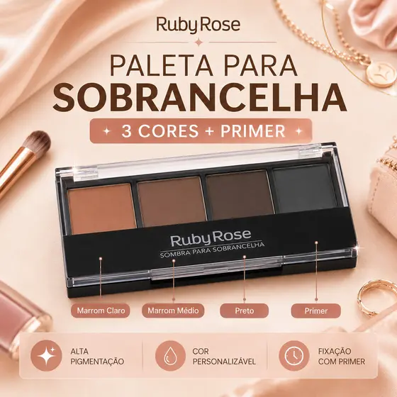 Sombra para Sobrancelha 3 Cores com Primer Ruby Rose