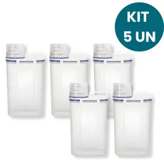Kit 5 Potes Herméticos 2,5L com Tampa Vedante para Cozinha Lavanderia Multiuso