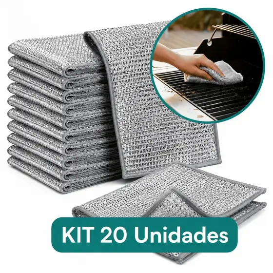 Kit 20 Panos De Limpeza Metálico Multiuso Anti Oleo Limpeza Para Fogão Pia Panelas Louças Fibra Camada Dupla Removedor
