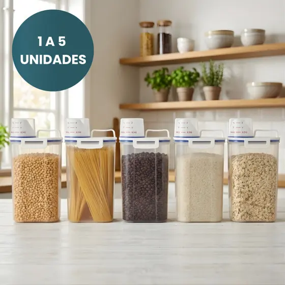1/2/3/4/5 Potes Hermético Multiuso 2,5L Com Copo Medidor e Tampa Vedação Armazenamento Cozinha Grãos Bico Dosador