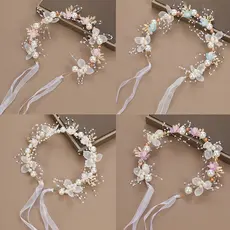 Tiara Daminha de Honra Infantil Enfeite Festa Coroa de Flores e Perolas Arranjo Debutante Noiva