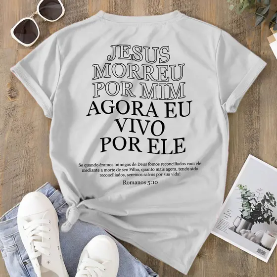 Camiseta Cristã 100% Algodão Premium – Vivo Por Ele Gospel Lançamento 2026 Envio Rápido