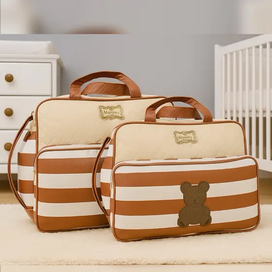 Kit Bolsa luxo Maternidade Ideal para fraldas -lenços e a Mamadeira do Neném