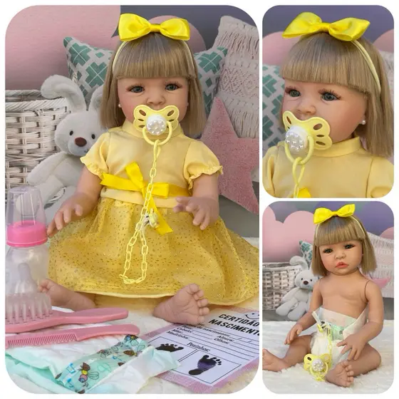 Boneca Bebe Reborn Corpo silicone Barata Com Acessórios