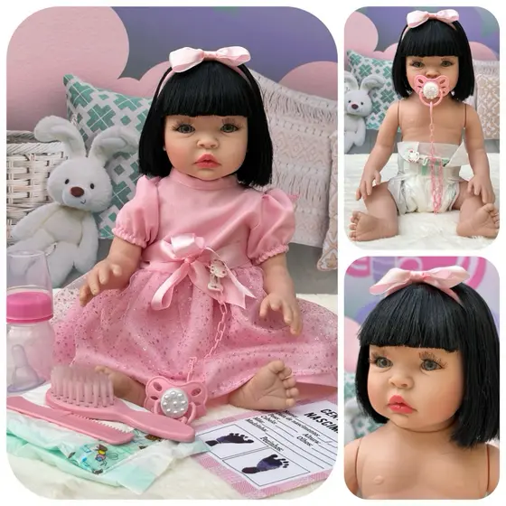 Boneca Bebe Reborn Realista Corpo de Silicone Com Enxoval