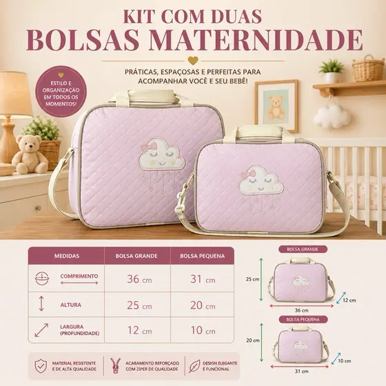 Kit Bolsa Maternidade impermeavel Bebê Menina e Menino Tamanho grande na Promoção