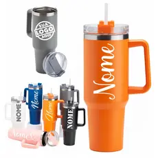 Copo Caneca Térmico Personalizado C/ Nome Time Aço Inox 1200ml Com Canudo Tampa Alça - Azul