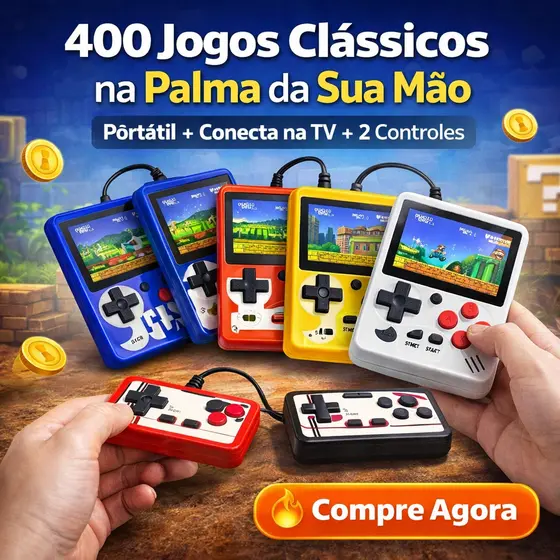 Mini Vídeo Game Portátil Retro 400 Jogos + 2 Controles HDMI/AV Console Nostálgico Infantil e Adulto (Cores Sortidas)