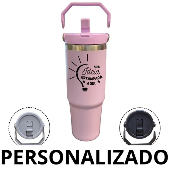 Copo Garrafa Térmica Flip 900ml Inox Personalizada Nome Time Curso Esportiva Bico Alça Academia Viagem Trabalho Escola