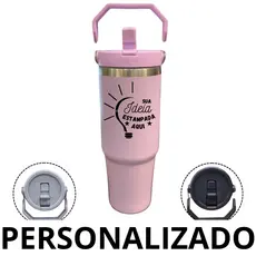 Copo Garrafa Térmica Flip 900ml Inox Personalizada Nome Time Curso Esportiva Bico Alça Academia Viagem Trabalho Escola