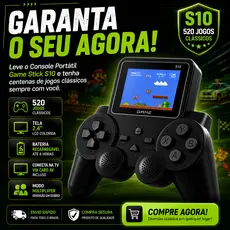Vídeo Game Portátil S10 Retro 520 Jogos Mario – Controle Gamepad Incluso, Presente Perfeito