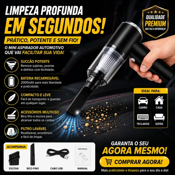 Mini Aspirador De Pó Usb Portátil Completo Linha Premium Carro E Casa