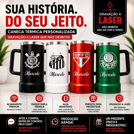 Caneca Térmica 709ml Personalizada Nome Inox Time Empresa