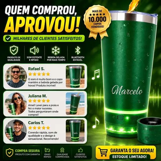 Copo Térmico Com Caixa De Som Personalizado Logo Time Nome Empresa