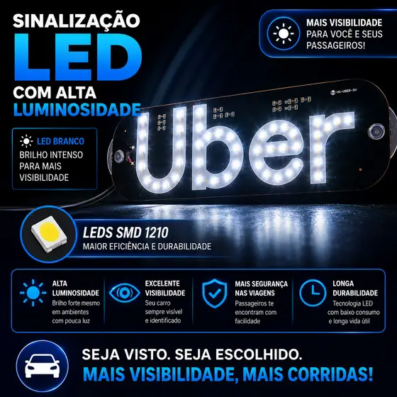 Placa LED Uber USB Letreiro Luminoso Para Parabrisa Vidro Carro Painel Iluminado Cores Sortidas