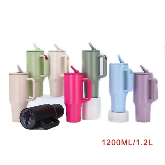 Garrafa Térmica Portátil De Aço Inoxidável 1200ml/1.2L Com Tampa E Canudo