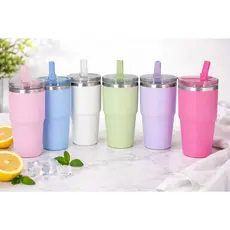 NOVO Copo Térmico Colorido 420ml com Bico Embutido e Tampa Transparente, Inox Antivazamento