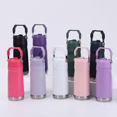Garrafa Térmica Aço inox 650ml Parede Dupla com Canudo Flip, Alça Portátil