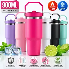Copo Térmico Inox 304 900ml com Canudo, Garrafa Térmica Grande Capacidade, Mantém Gelado e Quente
