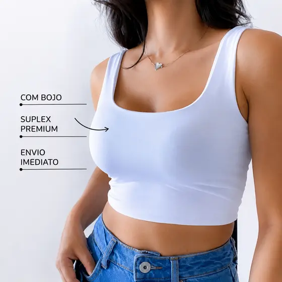CROPPED FEMININO REGATA BLUSA ALÇA GROSSA COM BOJO SUPLEX - ENVIO IMEDIATO