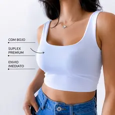 CROPPED FEMININO REGATA BLUSA ALÇA GROSSA COM BOJO SUPLEX - ENVIO IMEDIATO
