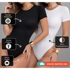 KIT COM 2 BODY FEMININO SUPLEX PREMIUM FORRO DUPLO ZERO TRANSPARÊNCIA GOLA REDONDA MANGA CURTA -ENVIO IMEDIATO
