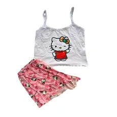 Pijama Feminino Cropped de Alcinha e Shortinho Personagens Macio e Confortável