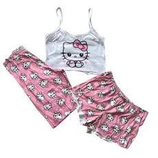 Conjunto Ímpar Cropped de Alcinha + Calça Longa + Short | Pijama Feminino Personagens