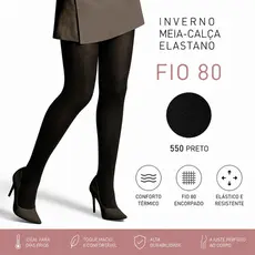 Meia Calça Selene Fio 80 Feminina Opaca Inverno Com Elastano Confortável Preta Térmica