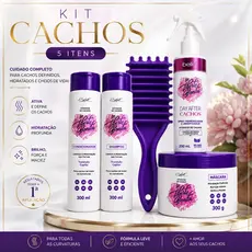 Kit  Ativador e Definidor de Cachos Completo Shampoo +Condicionador + Mascara+ Day After + Escova onda modeladora