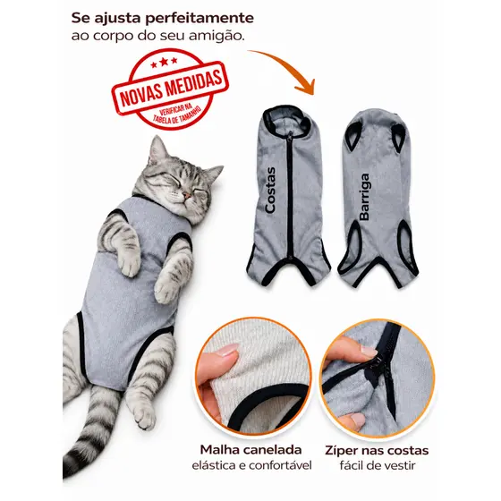 Roupa Pós Cirúrgica Com Zíper Fêmea Macho Castração Pet