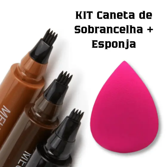 Kit Caneta para Sobrancelha Fio a Fio À Prova D’Água Efeito Natural e Esponja para Maquiagem
