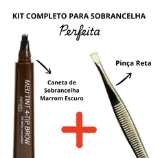 Kit Caneta de Sobrancelha Marrom Escuro Efeito Microblanding Pinça Reta Sobrancelha Perfeita