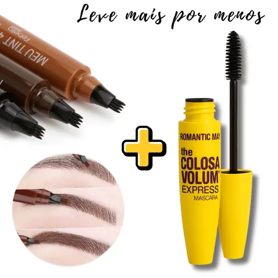 Kit Caneta para Sobrancelha Fio a Fio Efeito Microblanding e Máscara de Cìlios Rímel The Colossal