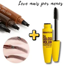 Kit Caneta para Sobrancelha Fio a Fio Efeito Microblanding e Máscara de Cìlios Rímel The Colossal