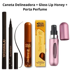 Kit Caneta Delineadora Preta A Prova D'Agua Porta Perfume 5ml Gloss Lip Honey Dia a Dia Maquiagem Lançamento