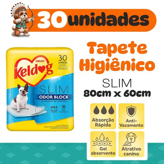 30 Unidades, Tapete Higiênico 80cm por 60cm, Slim, Gel Absorvente, Anti Vazamento, Petkids