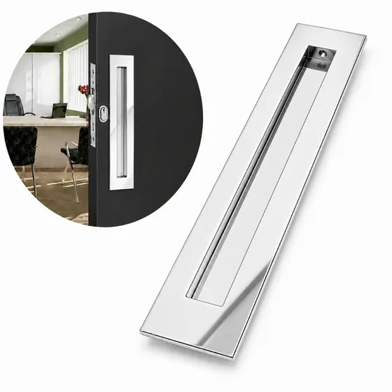 Puxador Concha Embutir Cava Aço Inox 15cm Porta de Madeira Correr Polida Escovada Preta