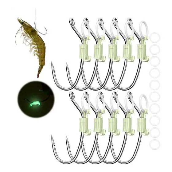 Kit 10 Anzóis Luminosos Para Camarão Vivo Pesca Mar Aço Carbono