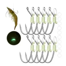 Kit 10 Anzóis Luminosos Para Camarão Vivo Pesca Mar Aço Carbono