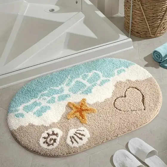 Tapete Banheiro Ocean Praia Antiderrapante Absorvente Macio