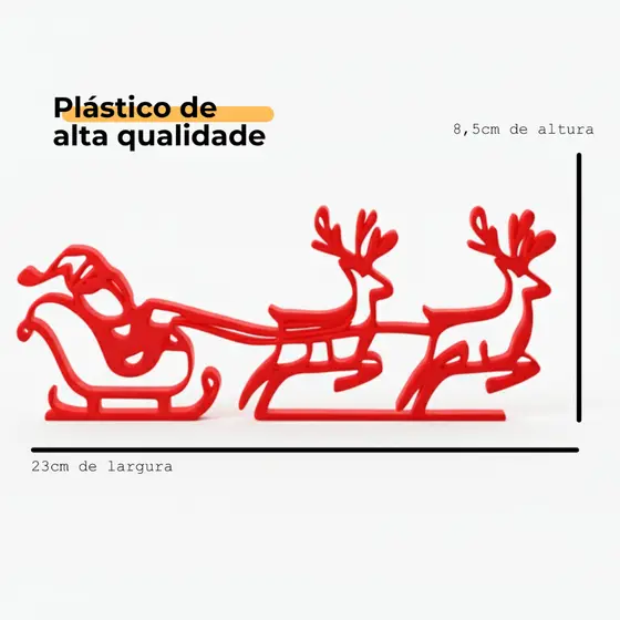 Trenó e Renas Decorativos de Natal - Enfeite de Mesa