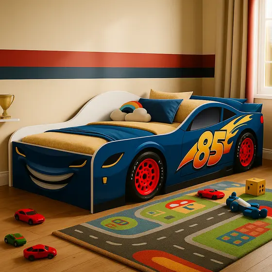 Cama Carro Infantil Juvenil Adesivada Quarto de Criança Cama com Proteção Laretal